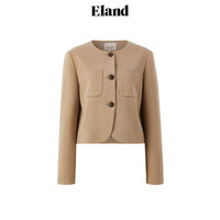 ELAND衣恋西装女酷飒圆领垫肩百搭外套短款2024秋季 卡其色(35)Beige L/170