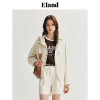 ELAND衣恋短外套女多口袋利落宽松连帽夹克上衣2024夏季 象牙白/白色(39)Ivory L/170