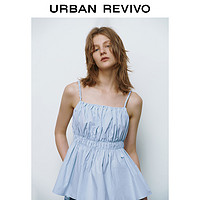 URBAN REVIVO UR2024夏季女装甜美少女感百搭压褶荷叶边吊带衫UWU240039