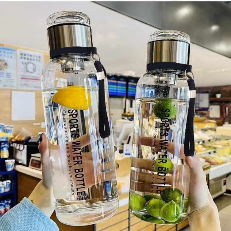 NSYCA高硼硅大容量玻璃水杯耐高温带杯套茶水分离便携吨吨泡茶杯 玻璃吨吨杯 1000ml