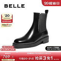 BeLLE 百丽 时尚切尔西靴女2024冬季新商场同款真皮舒适短靴3EL63DZ4预售 黑色(亮面) 34