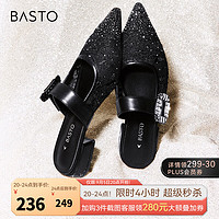 BASTO 百思图 2024夏季时尚休闲穆勒拖粗跟女拖鞋TR404BH4 黑色 37