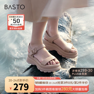 BASTO 百思图 新款商场同款休闲松糕厚底女沙滩运动凉鞋TLY06BL3 浅杏 38