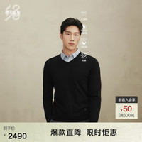 鄂尔多斯1980头道绒 精纺系列 24秋冬精纺V领修身百搭男羊绒衫 黑 180/100A/XL