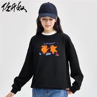 佐丹奴Giordano印花圆领长袖针织套头卫衣99394362 83黑色 M