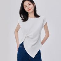 设计感气质减龄圆领收腰上衣夏款2024女式短袖中长款T恤女装