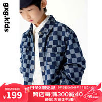 gxg.kidsGXG童装24秋季儿童外套中大童棋盘格学院风复古牛仔翻领外套 蓝白格 130cm