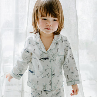 nest designs男女童宝宝家居服套装有机棉弹力长袖长裤开襟睡衣睡裤秋冬 鲸鱼漫漫 90cm （身高83-92cm）