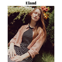 ELAND衣恋长袖衬衫女夏季短款LOGO刺绣复古风牛仔上衣春秋款 粉色(25)Pink M/165