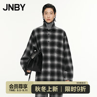 江南布衣 JNBY24秋呢大衣宽松衬衫领5O981009A 966/黑灰条/格 M