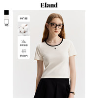 ELAND衣恋简约撞色圆领短袖T恤女通勤休闲修身上衣2024夏季 白色(10)White L/170