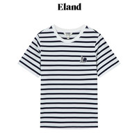ELAND衣恋短袖T恤女宽松纯棉基础款条纹舒适上衣2024夏季 藏青色(59)Navy S/160