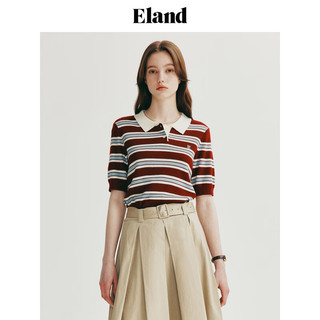 ELAND衣恋T恤女清新POLO短袖针织衫包容显瘦毛衣内搭2024夏季 酒红色/勃垦地色(29)Burgandy L/170