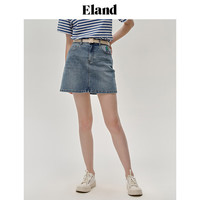 ELAND衣恋牛仔裙A字裙基础款原创绣花显瘦短裙甜酷风夏 浅牛仔色(56)L/Indigo L/170