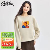 佐丹奴联名卫衣女趣味卡通猫咪印花圆领长袖套头衫女99394365 92卡其色 M