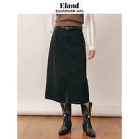 ELAND衣恋半身裙女小A型高腰收褶开衩下摆格雷系水洗牛仔裙 深灰色(17)D/Grey S/160