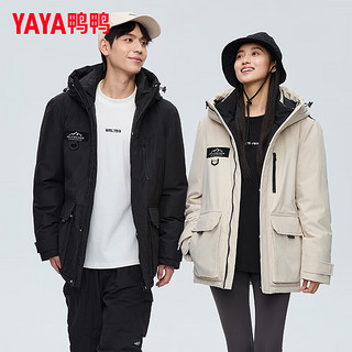 鸭鸭羽绒服鸭鸭（YAYA）羽绒服短款2024冬季时尚休闲工装连帽男女同款保暖外套YY 黑色 180