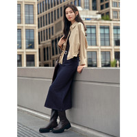 玖姿·安娜蔻clean fit简约松弛抽绳多色衬衫风衣外套2024秋季 卡其 3XL