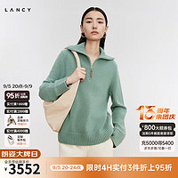 朗姿/LANCY2024冬季半拉链翻领针织衫百搭毛衣上衣女旷野美拉德 深草绿色 M