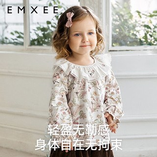 嫚熙（EMXEE）女童长袖T恤天鹅舞曲秋季宝宝上衣 米白色 110cm