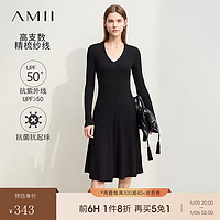 AMII2024早秋优雅通勤V领收腰针织裙连衣裙女修身12443127 黑色 170/92A/XL