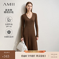 AMII2024早秋优雅通勤V领收腰针织裙连衣裙女修身12443127 咖色 165/88A/L