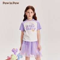 PawinPaw卡通小熊童装2024春夏季女童撞色翻领短袖T恤活力 Purple紫色/75 120cm