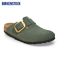 BIRKENSTOCK勃肯大扣男女款牛皮绒面革包头凉拖鞋Boston系列 绿色常规版1028005 38