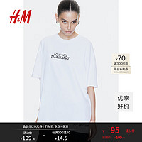 H&M2024夏季女士大廓形印花T恤1227727 白色/Joy Division 170/104 L