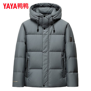 鸭鸭（YAYA）羽绒服男短款2024年冬季纯色连帽加厚休闲保暖面包服外套DY 灰色 L