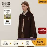 Teenie Weenie【澳毛+桑蚕丝】小熊2024静奢风双面毛呢大衣中长款 棕色 170/L