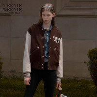 Teenie Weenie小熊2024年早秋绵羊毛混纺学院风短款毛呢大衣女 棕色 170/L