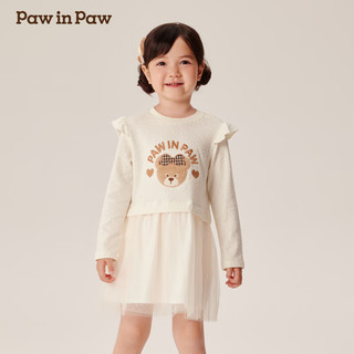 PawinPaw卡通小熊童装2024年秋冬女宝针织连衣裙 Ivory象牙色/39 110cm