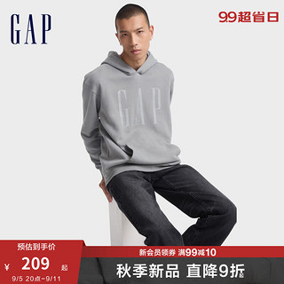 Gap男女装2024初秋字母logo印花609135抓绒连帽长袖口袋卫衣上衣 灰色 180/100A(XL) 亚洲尺码