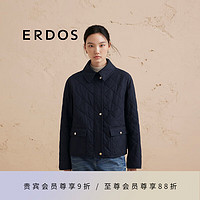 ERDOS 24秋冬翻领格纹商务通勤短款女棉服外套 藏蓝 175/92A/XL