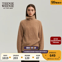 Teenie Weenie小熊2024年秋季北欧风羊驼毛高领绞花毛衣针织衫 驼色 170/L
