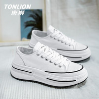 唐狮（TonLion）女鞋秋季厚底帆布鞋女士百搭休闲鞋子女时尚运动小白鞋