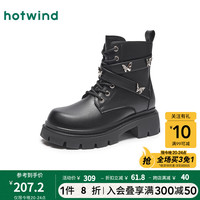 热风（Hotwind）24年冬季短筒圆头松糕底时装靴休闲通勤女士时尚休闲靴 01黑色 38