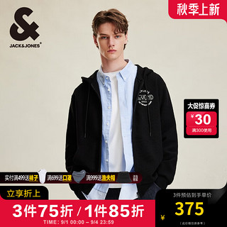 杰克·琼斯（JACK&JONES）男装衣服秋季宽松帽衫舒适华夫格针织休闲外套宽松连帽开衫卫衣男 E43 纯黑色 175/96A/M