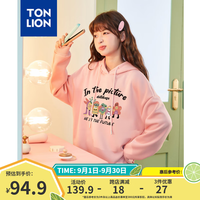 唐狮(TonLion)2024早秋新款连帽卫衣女卡通字母印花设计感落肩卫衣宽松舒适dx