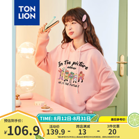 唐狮(TonLion)2024早秋连帽卫衣女卡通字母印花设计感落肩卫衣宽松舒适dx 烟粉 S