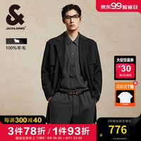 杰克·琼斯（JACK&JONES）秋冬100%纯绵羊毛大衣男士静奢风商务休闲中长款双面毛呢外套男装 E40 黑色 175/96A/M