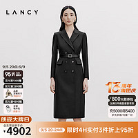 朗姿/LANCY2024秋职业西装长袖收腰连衣裙中长商务通勤裙子女 黑色 2XL