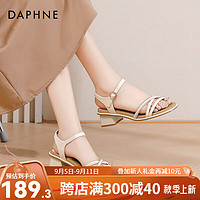 达芙妮（DAPHNE）达芙妮粗跟凉鞋女2024夏季白色方根一字带高跟凉鞋气质QJ1 米白色 38