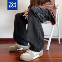 唐狮 TONLION2024早秋男潮工装牛仔长裤WP 黑灰色 S