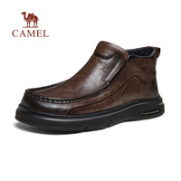 骆驼(CAMEL)男鞋2024冬季新款套脚乐福鞋复古舒适商务出行加绒保暖牛皮皮鞋 G14W155687