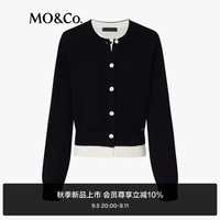 MO&Co.针织衫开衫2024秋绵羊毛山羊绒拼接短款假两件MBD3CAR001 黑色 M/165