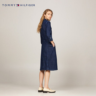 TOMMY HILFIGER24新款早秋女装纯棉休闲金属排扣系带牛仔衬衫连衣裙42017 深牛仔蓝1AP 3