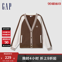 Gap女装2024初秋刺绣logo撞色拼接卫衣开衫可叠穿... 棕色 170/88A(L)