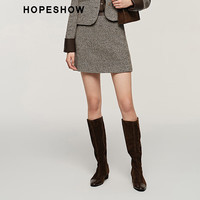 红袖小香风粗花呢短裙秋季2024女装美拉德拼接腰头半身裙 咖色花呢6A8 M